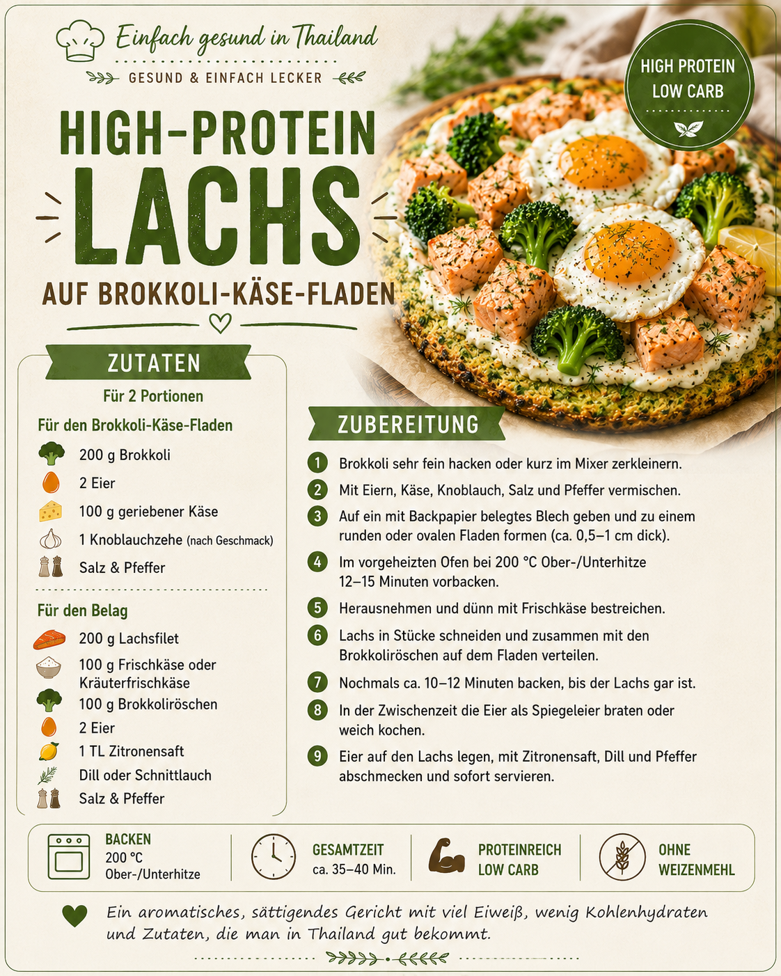 High-Protein-Lachs auf Brokkoli-Käse-Fladen Rezeptkarte